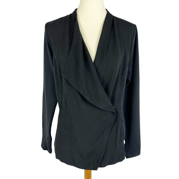 Athleta Yama Blazer Wrap Jacket Women's Small Black Snap Closure Zip Pockets - Picture 2 of 12